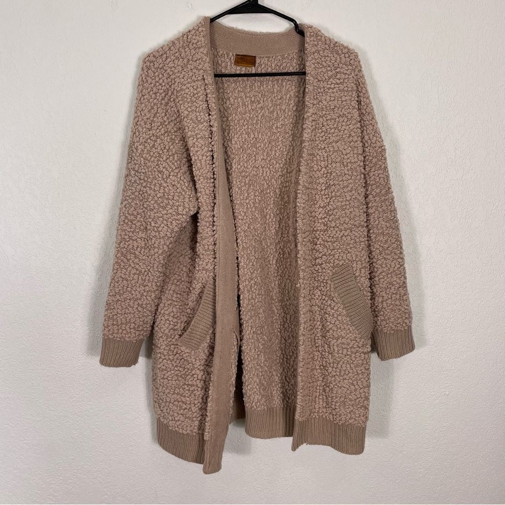 Pol Light Brown Fuzzy‎ Long Open Cardigan Sweater Size Small